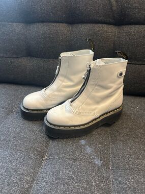 Dr. Martens White Front-Zip Platform Lace-Up Boots